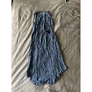 LC Waikiki Blue White Abstract Print High Low Sleeveless Midi Dress Size 36